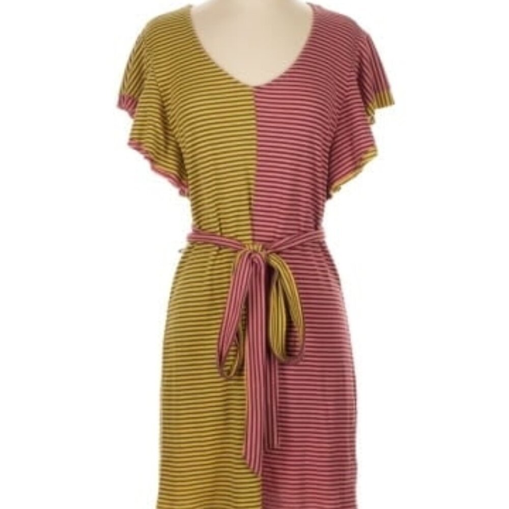 ELLA MARA ANTHROPOLOGIE Striped Colorblock Flutter Sleeves Mini Dress